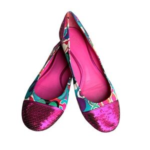 Coach Sequin Ballet Flats Pink Multicolored